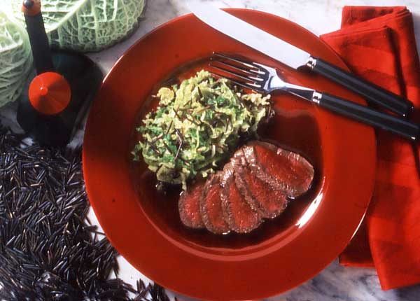 Venison Noisette on Wild Rice with Savoy Cabbage