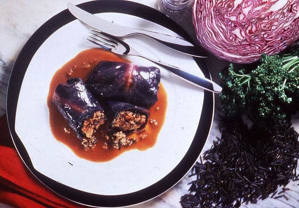 Red Cabbage Roulades with Wild Rice Stuffing