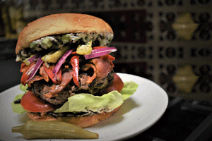 Wild Rice Andouille Cheeseburgers with Jazzy Gouda Mayoli